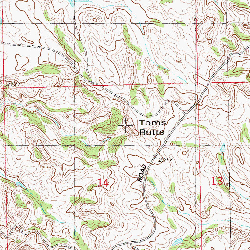 Topographic Map of Toms Butte, ND