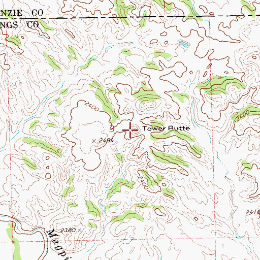 Topographic Map of Tower Butte, ND