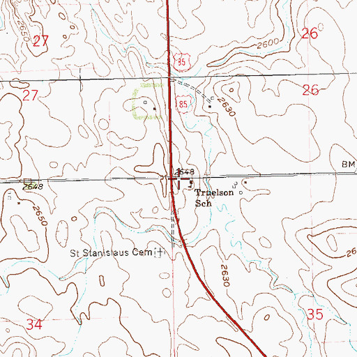 Topographic Map of Truelson School, ND