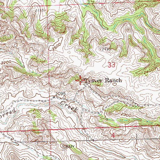 Topographic Map of Tysver Ranch, ND
