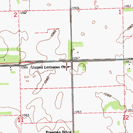 Topographic Map of United Lutheran Church, ND