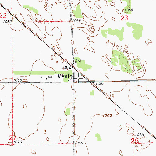 Topographic Map of Venlo, ND