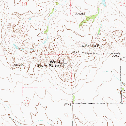 Topographic Map of West Twin Butte, ND