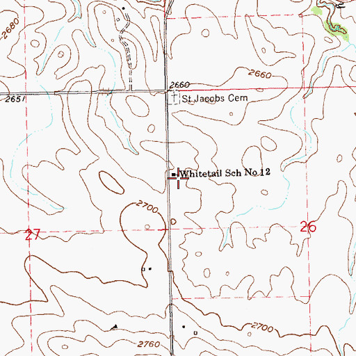 Topographic Map of Whitetail School Number 12, ND