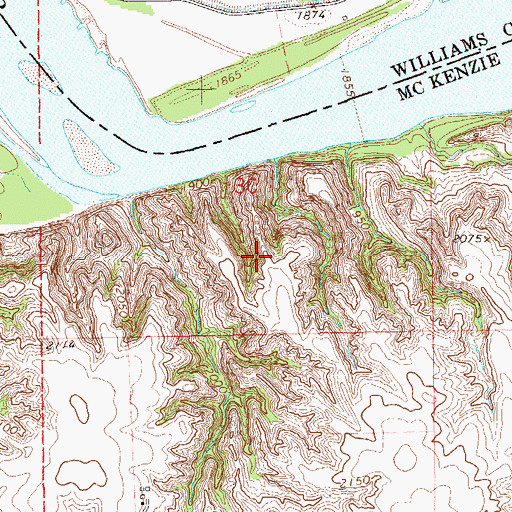 Topographic Map of Glass Bluffs (historical), ND