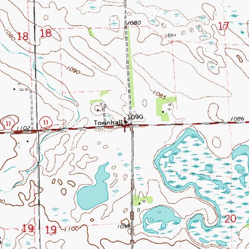 Topographic Map of Brightwood Town Hall, ND
