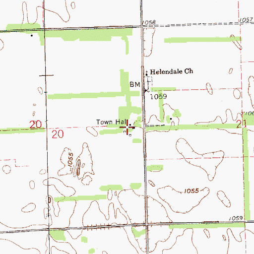 Topographic Map of Hellendale Town Hall, ND
