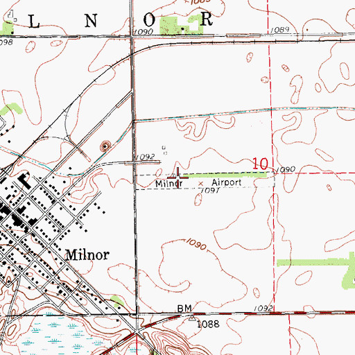 Topographic Map of Milnor Municipal Airport, ND