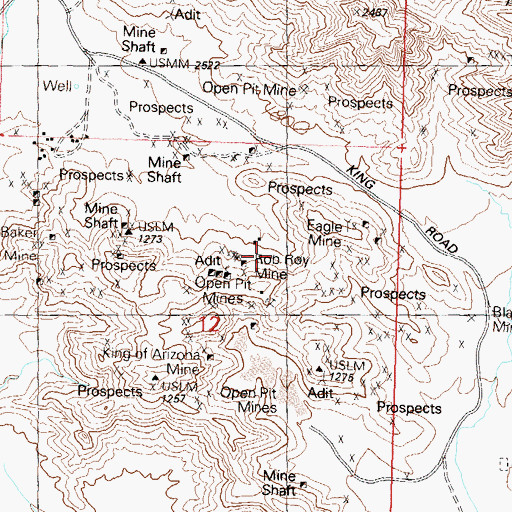 Topographic Map of Rob Roy Mine, AZ