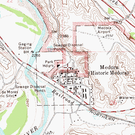 Topographic Map of Medora Ranger Station, ND