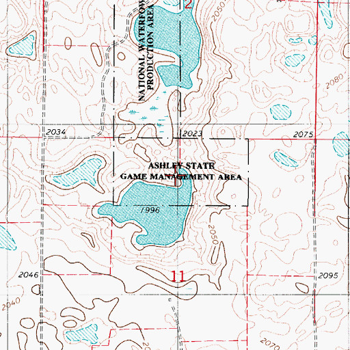 Topographic Map of Ashley State Game Management Area, ND