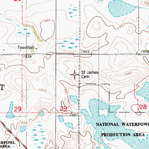 Topographic Map of Saint James Cemetery, ND