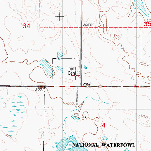 Topographic Map of Lautt Cemetery, ND