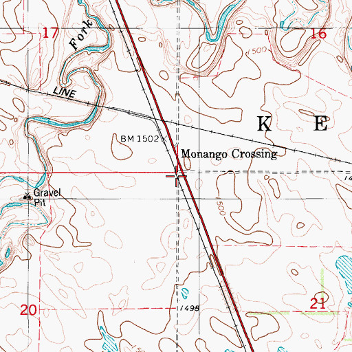 Topographic Map of Monango Crossing, ND