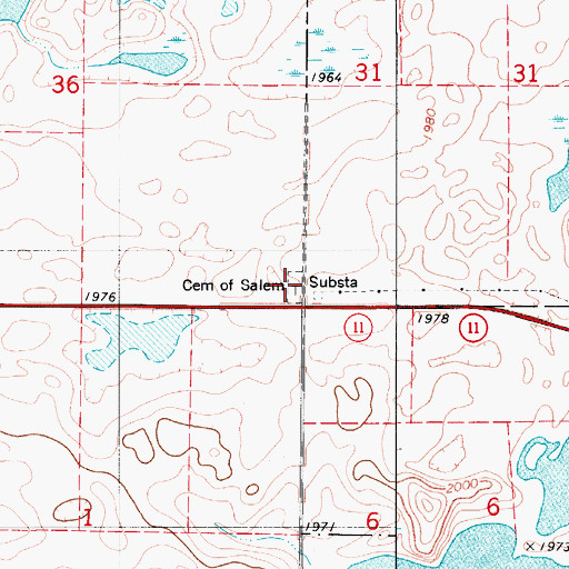 Topographic Map of Cemetery of Salem, ND