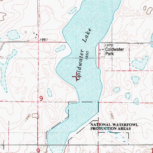 Topographic Map of Coldwater Lake, ND