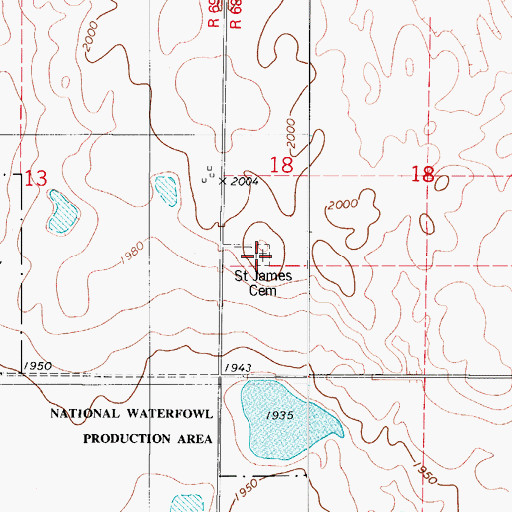Topographic Map of Saint James Cemetery, ND