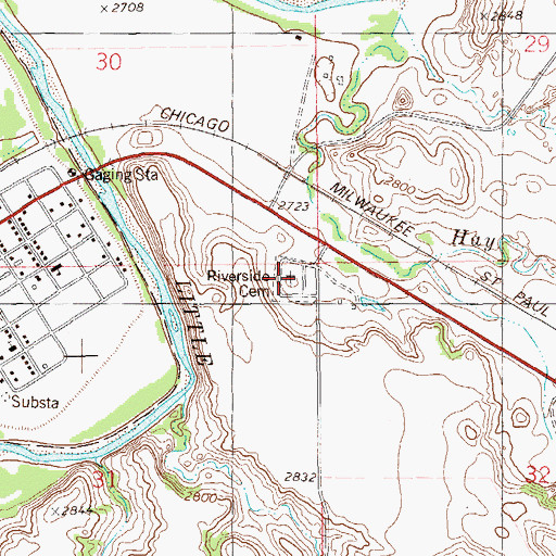 Topographic Map of Riverside Cemetery, ND