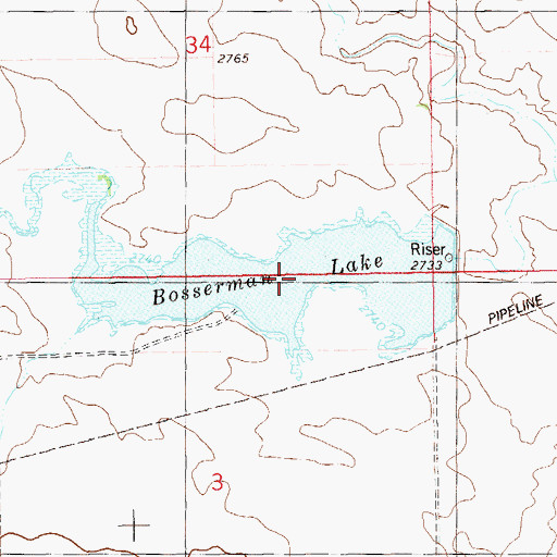 Topographic Map of Bosserman Lake, ND