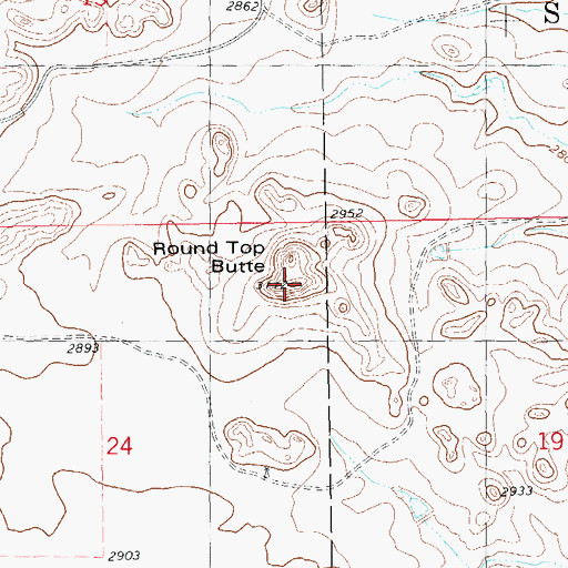 Topographic Map of Round Top Butte, ND