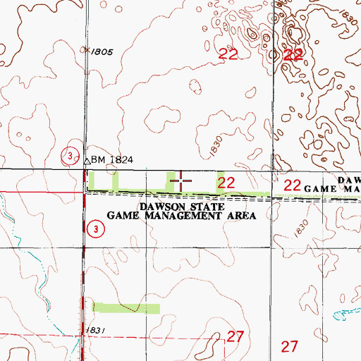 Topographic Map of Dawson State Game Management Area, ND