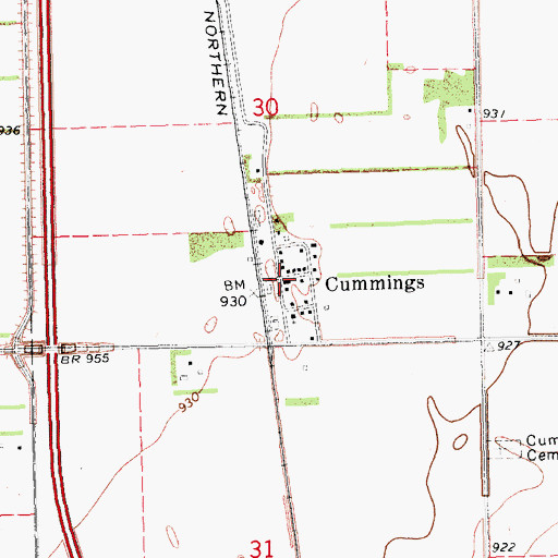 Topographic Map of Cummings, ND