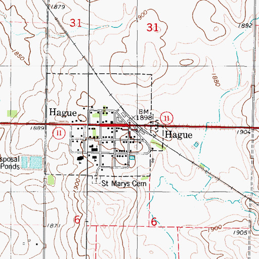 Topographic Map of Hague, ND
