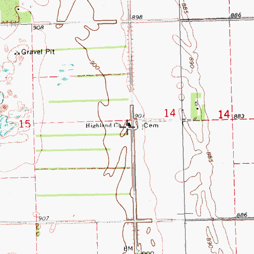 Topographic Map of Highland Church, ND