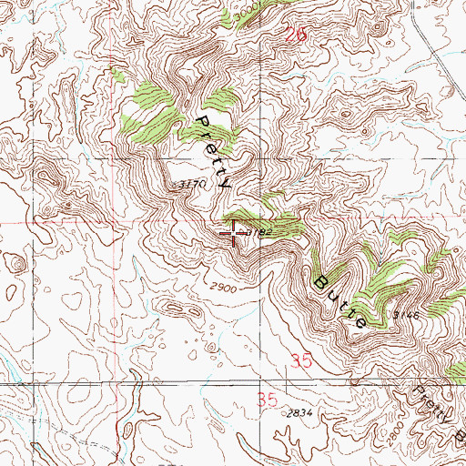 Topographic Map of Pretty Butte, ND