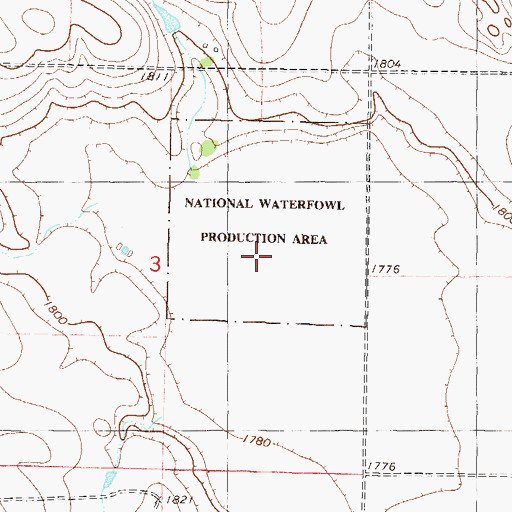 Topographic Map of National Waterfowl Production Area, ND