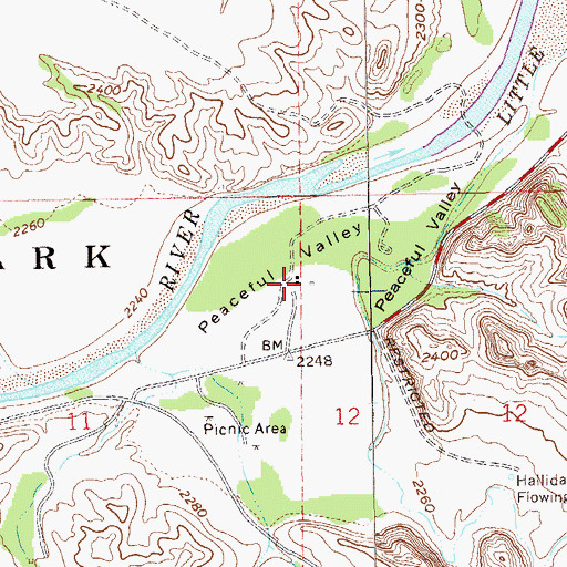 Topographic Map of Peaceful Valley Ranch, ND