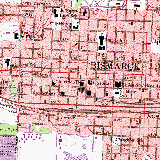 Topographic Map of Bismarck, ND