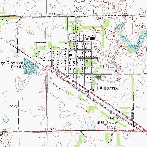 Topographic Map of City of Adams, ND