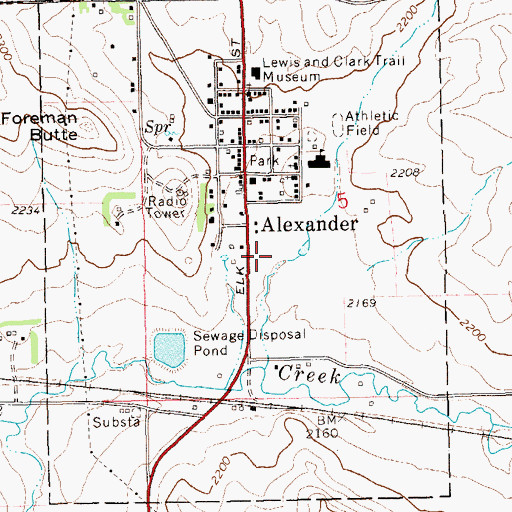 Topographic Map of City of Alexander, ND