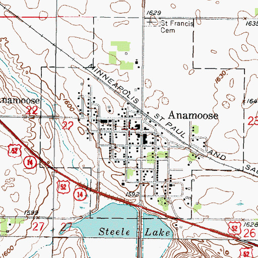 Topographic Map of City of Anamoose, ND