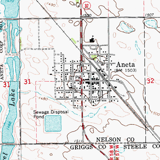 Topographic Map of City of Aneta, ND