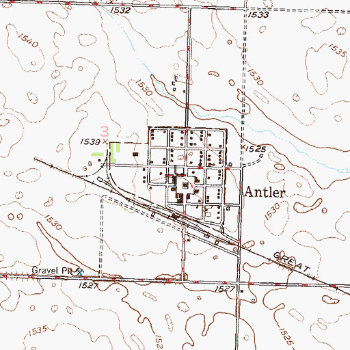 Topographic Map of City of Antler, ND