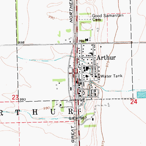 Topographic Map of City of Arthur, ND
