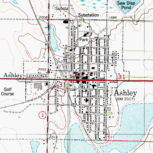 Topographic Map of City of Ashley, ND