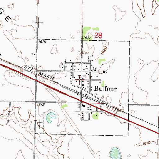 Topographic Map of City of Balfour, ND