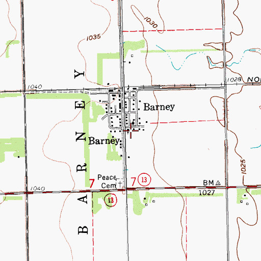 Topographic Map of City of Barney, ND