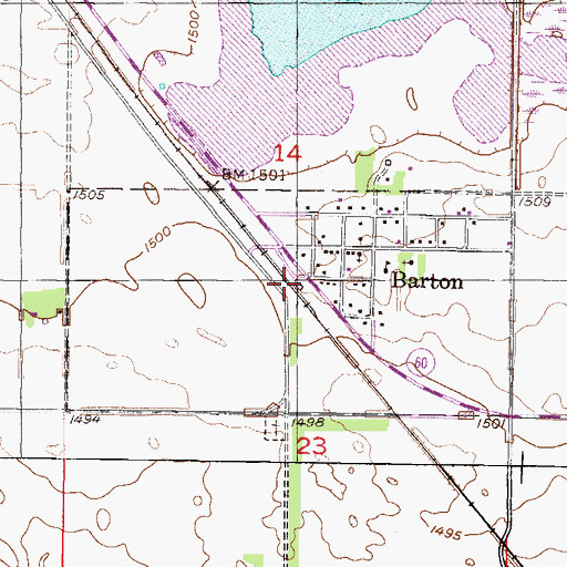 Topographic Map of City of Barton, ND
