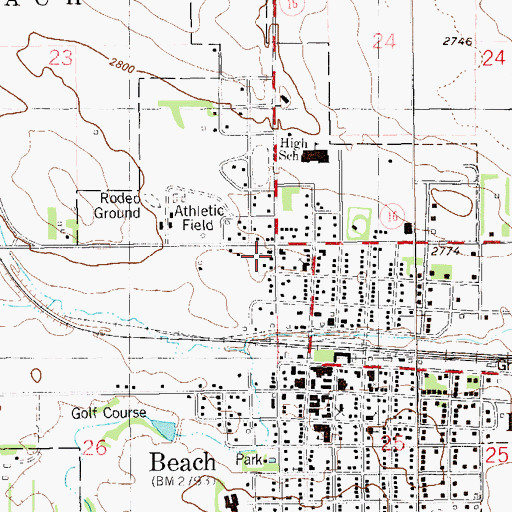 Topographic Map of City of Beach, ND
