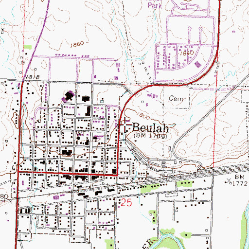 Topographic Map of City of Beulah, ND