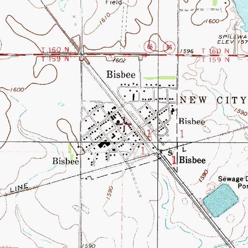 Topographic Map of City of Bisbee, ND