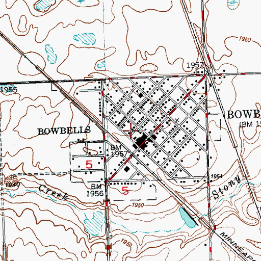 Topographic Map of City of Bowbells, ND