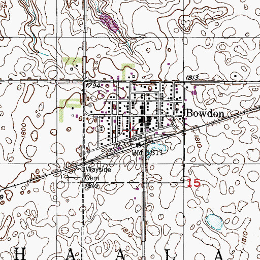Topographic Map of City of Bowdon, ND