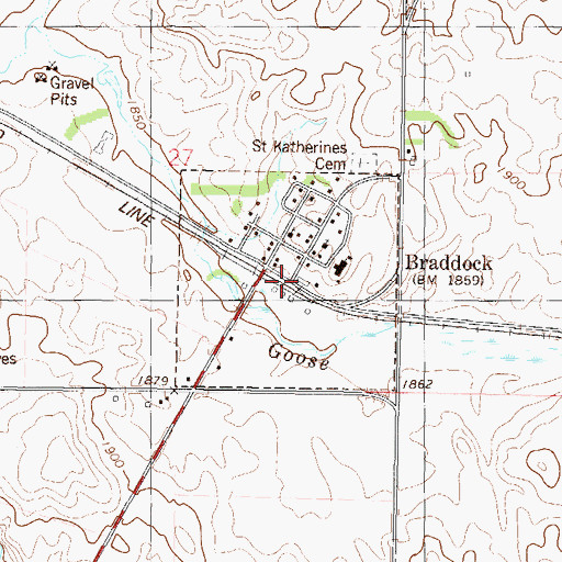 Topographic Map of City of Braddock, ND
