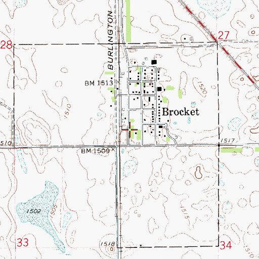 Topographic Map of City of Brocket, ND