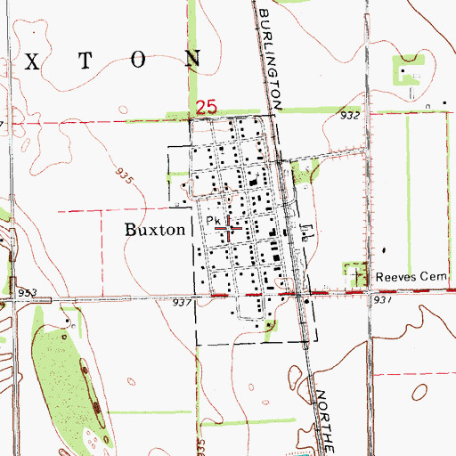 Topographic Map of City of Buxton, ND
